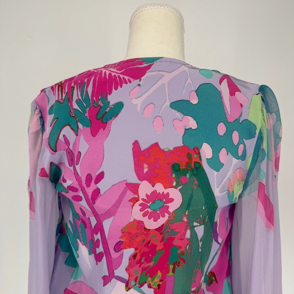 Rococo Sand Bodysuit XS Sheer Floral Deep V Boho Festival Resortwear Colorful - Picture 7 of 16